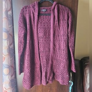 Ransom Maroon Open-Knit Cardigan With Hood